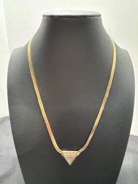 Grosse Germany Gold-Tone Necklace With Textured Triangle Pendant & Chain Links